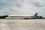 McDonald-Douglas MD-83 (On the ramp in Cancun, Mexico) - Shortly before KeyAir went out of business, the company leased three late model MD-83's. These were beautiful airplanes, but integrating them into the failing company was unsuccessful.  Experience in this airplane however was valuable in getting my next job.  Notice the old National Airlines logo on the tail and the Irish registration number.